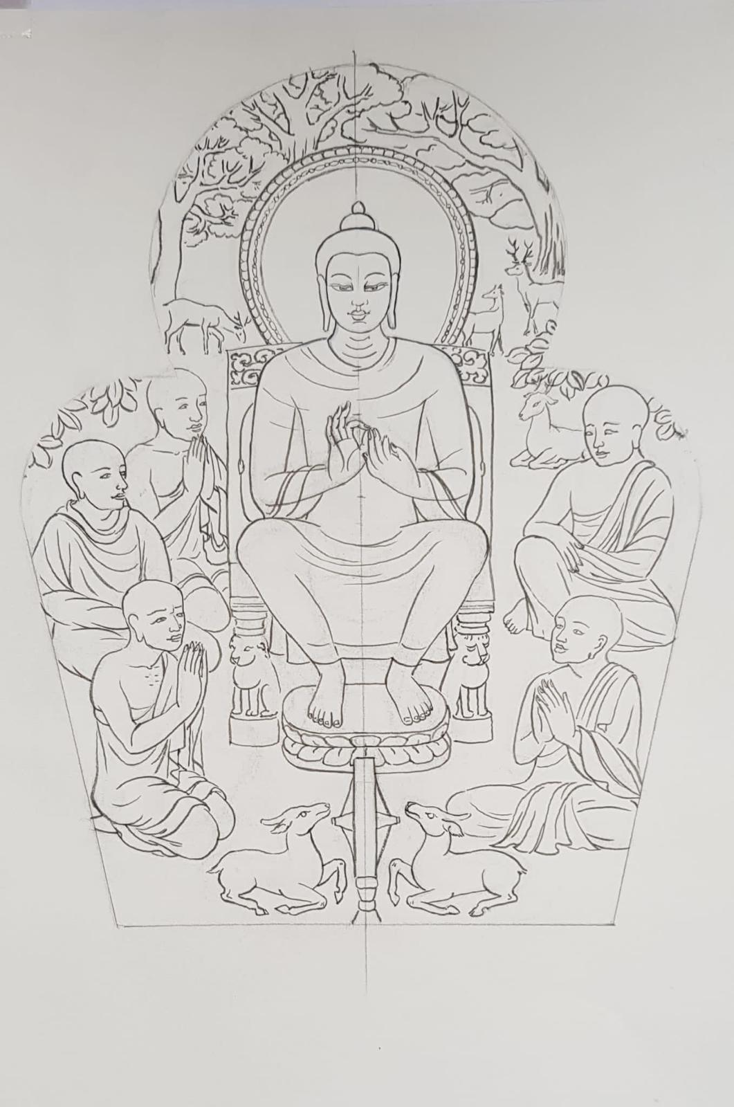 Artist rendering - First Turning of the Wheel of Dharma